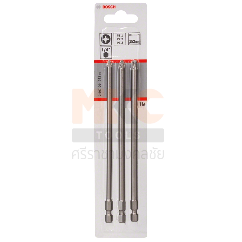 Bosch ดอกไขควงแฉก Ex PZ1,PZ2,PZ3 ขนาด 152มม (3ชิ้น/1 แพ็ค) เซต