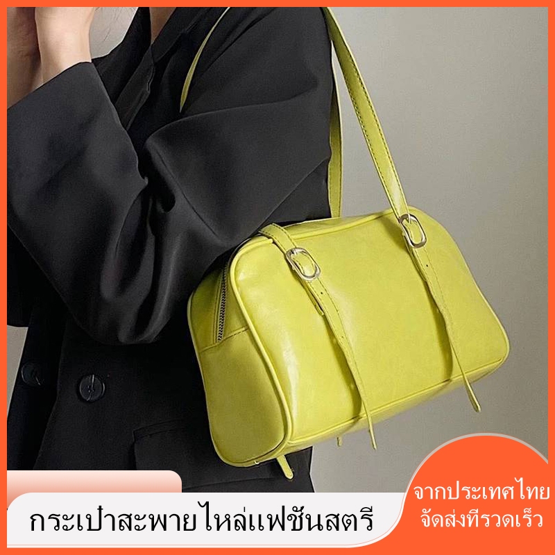 กระเป๋าหนังเงา มี 6 สี สะพายไหล่ ต้นฤดูใบไม้ผลิสีเขียวขี้ผึ้งน้ำมันหนังรักแร้เกาหลี  แพคเกจใหม่ป่ากระเป๋า