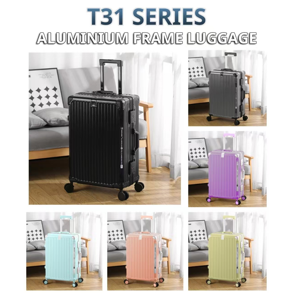 TIKE กระเป๋าเดินทาง กรอบอลูมิเนียม 20/24/28 นิ้ว วัสดุ PC กันน้ำ luggage suitcase พร้อมที่วางแก้วและตะขอ