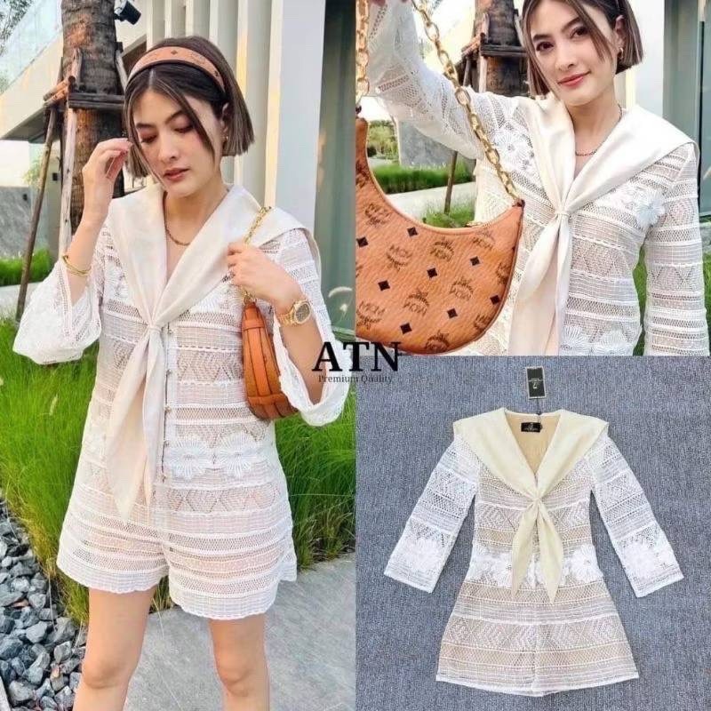 M มือ1 ATN จั๊มสั้นผ้าลูกไม้ แต่งคอปกผูกโบว์หน้า ใส่สวยสุดๆ ป้าย ATN