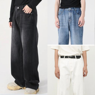 StylePop กางเกงยีนส์ขายาวผู้ชาย เอวยืดได้ ทรงกระบอกใหญ่ เอวส…