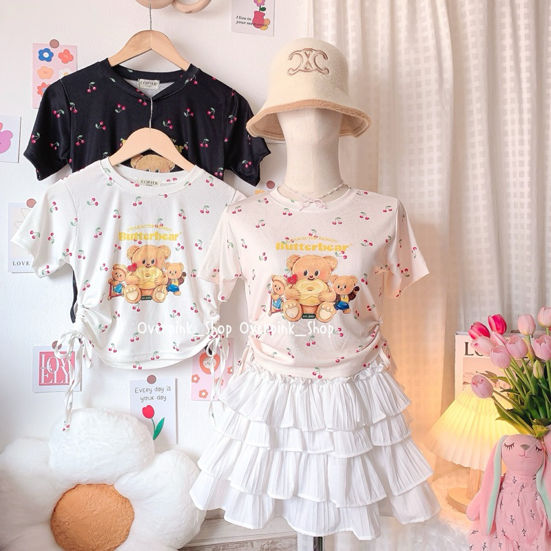 OVP เสื้อยืด ผ้าร่องลายเชอร์รี่ สกรีนหมีเนย Betterbear รูดเชือกด้านข้าง