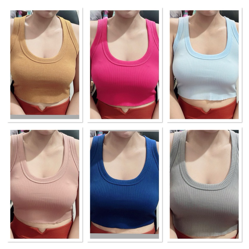 เสื้อกล้ามครอปคอลึก ผ้าร้องนิ่ม 1x4 กุ้นใหญ่