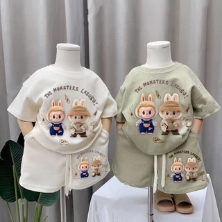 Beryl kids🌸ชุดเซ็ทเด็กแฟชั่น🎀เสื้อแขนสั้นกางเกงขาสั้น พิมพ์ลายลาบูบู้น่ารัก 2ชิ้น งานผ้าร่อง ราคาถูกๆฤดูร้อน