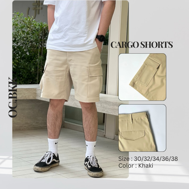 กางเกงขาสั้นผู้ชาย คาร์โก้ สีกากี ทรงสวยคุณภาพดี cargo shorts pants