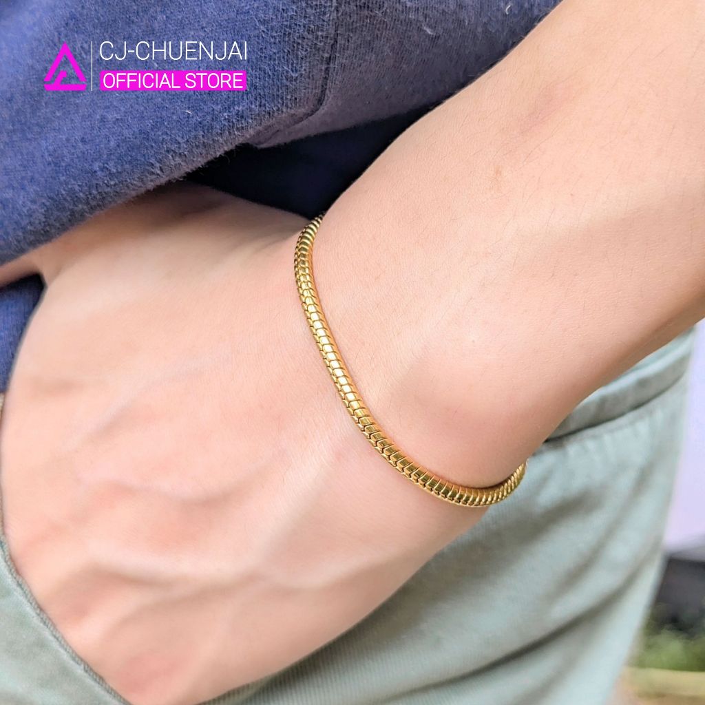 CJ สร้อยข้อมือลายกระดูกงู มี5ขนาดให้เลือก สแตนเลสทองเลเซอร์ ไม่ลอกไม่ดำ