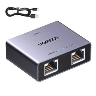 UGREEN รุ่น 45311 ตัวแยก Lan 2 port Gigabit Ethernet switch 1 to 2 RJ45 port 1000Mbps (Space Gray)