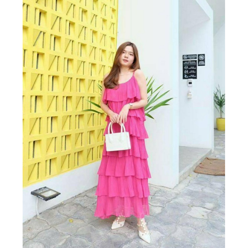 แฟชั่นชุดเดรสอัดพลีทผ้าชีฟองแต่งระบายชั้นๆป้ายTopshop สีสวยตรงปก - รูปที่ 5