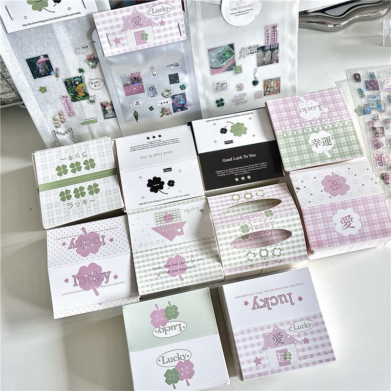 🍀🌸พร้อมส่ง!หัวกระดาษการ์ด แบบพับได้ แพค10ชิ้น คละลาย ใบโคลเวอร์ โชคดี สวยมาก