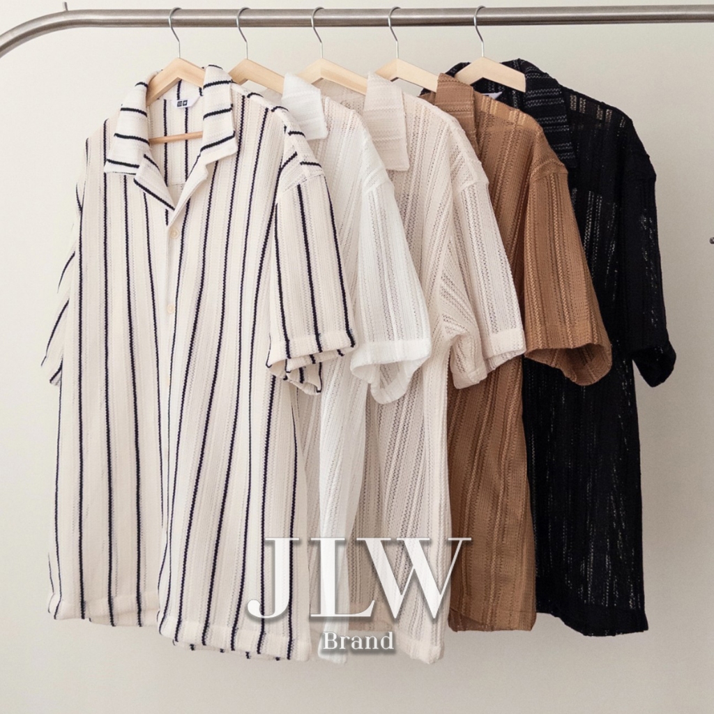 JLW BRAND เสื้อฮาวาย ผ้าตาข่าย ซีทรู ผ้านิ่มใส่สบาย สไตล์เกาหลี อก 44 นิ้ว