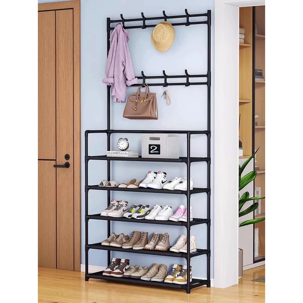 FOชั้นวางรองเท้า พร้อมตะขอแขวนเสื้อ/กระเป๋า  4/5ชั้น