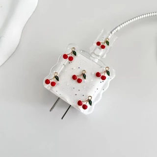พร้อมส่งจากไทย ขอบหยักเชอรี่ ชุดพันสาย เคสหัวชาร์จ ลายการ์ตูน ตัวถนอมสาย USB 20w 18w 35W