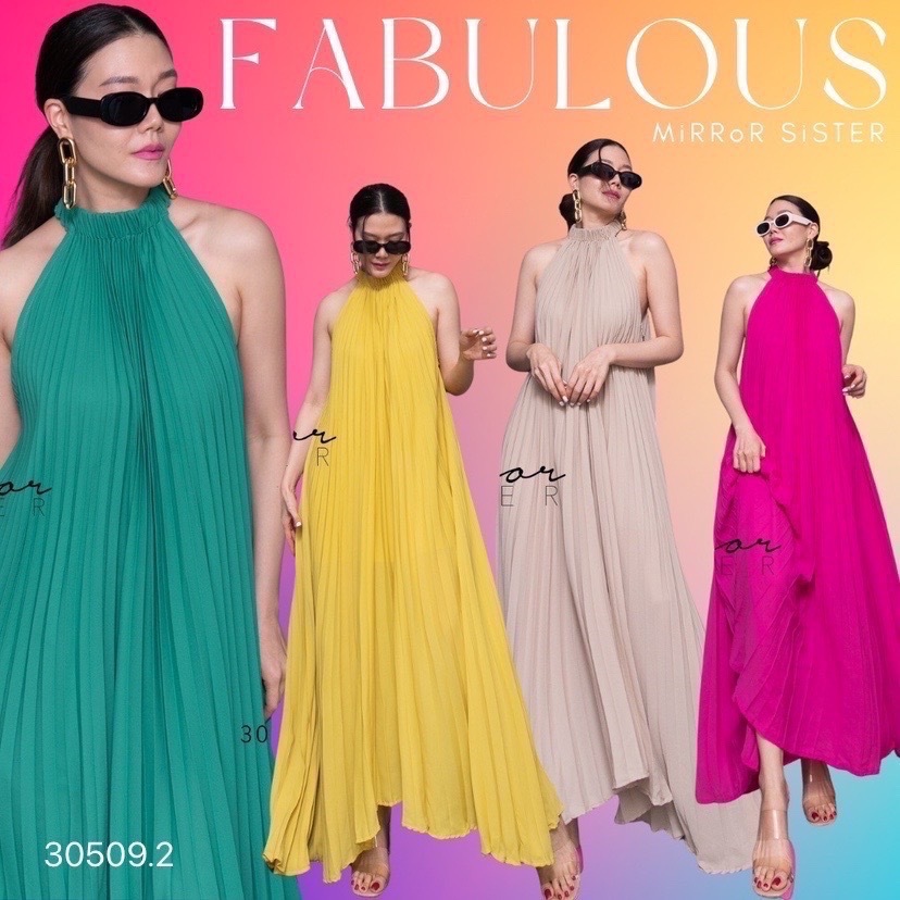 Mirrorsister 30509.2 เดรสแขนกุดอัดพลีทสีพื้น ทรงสวย ทรงปล่อย ใส่แล้วดูสูงผอมเพรียว ช่วงชายทรงเอบาน