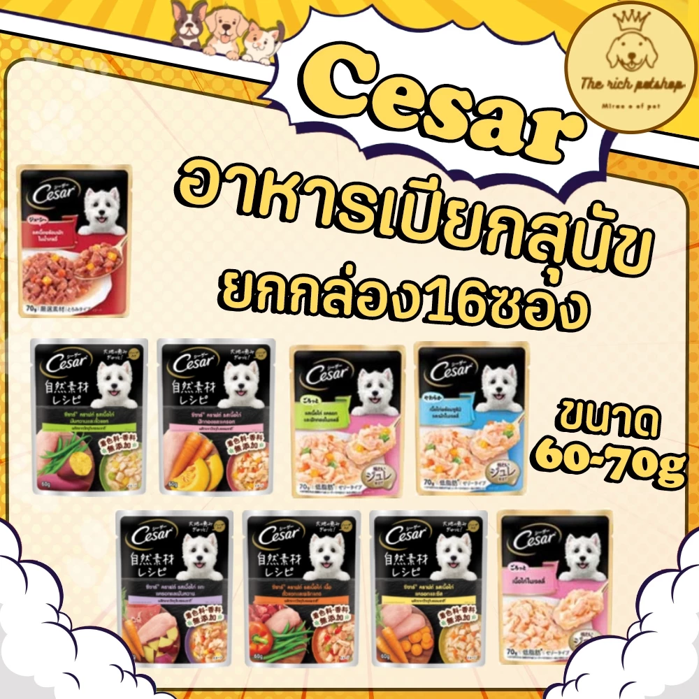 (ยกกล่อง16ซอง) Cesar อาหารเปียกสุนัขซีซาร์แบบซอง 60-70g