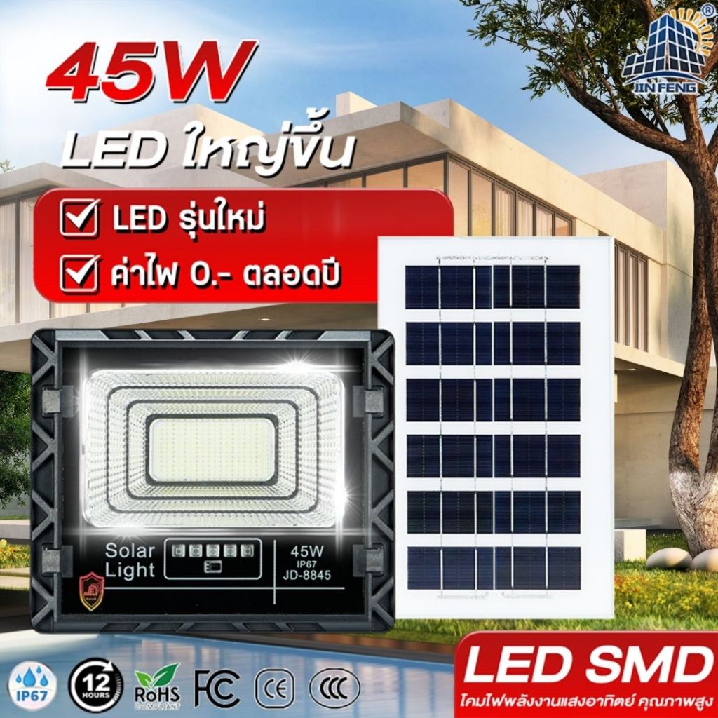 JD-8845โคมไฟพลังงานแสงอาทิตย์ ไฟโซล่าร์เซล ไฟพลังงานแสงอาทิตย์ ไฟติดสนาม ไฟติดกลางแจ้ง โคมไฟสปอร์ตไลท์ โคมไฟโซล่าเซลล