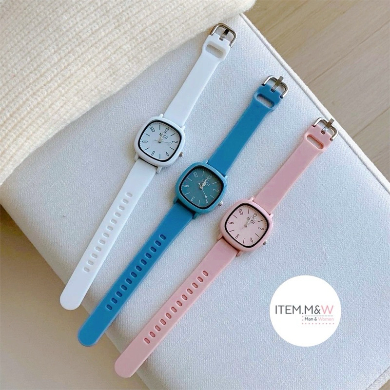 สินค้าใหม่‼️พร้อมส่ง❤️นาฬิกาข้อมือ สายซิลิโคน หน้าปัดเหลี่ยม มี 6 โทนสี งานน่ารัก💗
