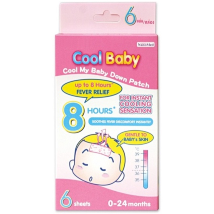 Nanomed Cool Baby คูล เบบี้ แผ่นเจลลดไข้ เจลลดไข้ สำหรับเด็กแรกเกิด 0-24 เดือน จำนวน 1 กล่อง บรรจุ 6 แผ่น