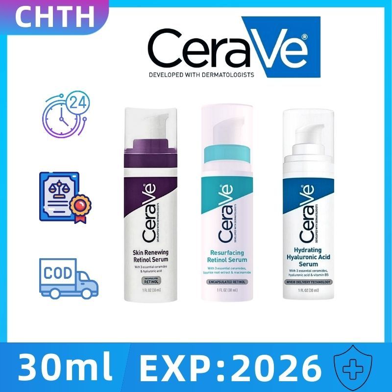 【 แท้100% 】เซราวี Cerave Skin Renewing Retinol Serum/Resurfacing Serum/Hydrating Hyaluronic Acid Serum 30ml เรตินอล