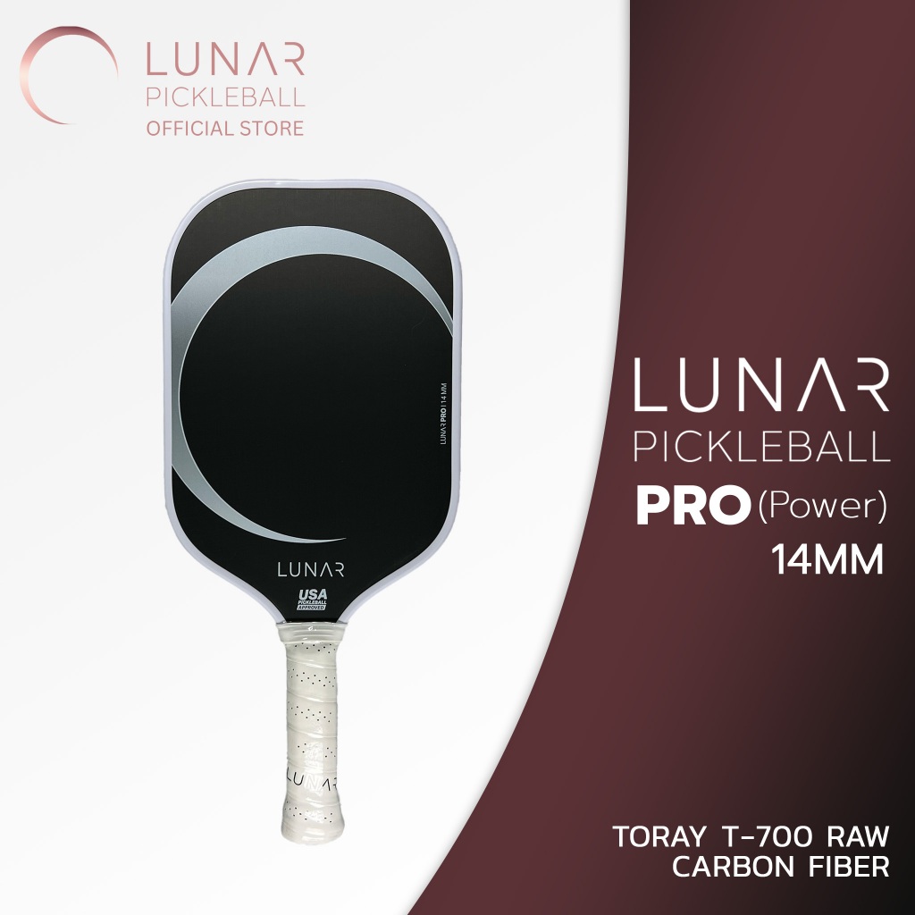 Lunar Pickleball Pro (Power) 14mm,16MM  ขาว(White) Toray T-700 Raw Carbon Fiber