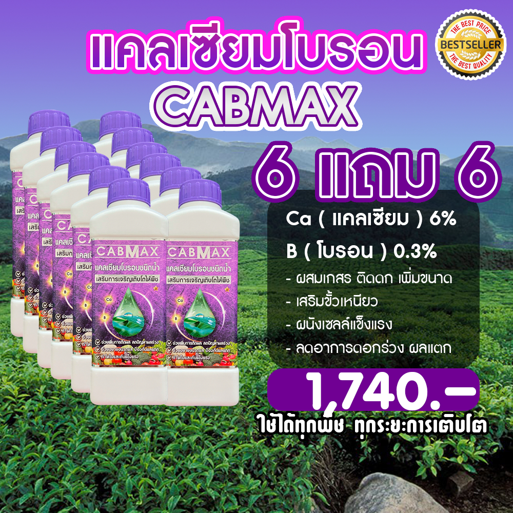 CABMAX (6แถม6) แคลเซียมโบรอนและโบรอนเข้มข้น ใช้ได้กับพืชทุกชนิด ทุกระยะ เร่งดอก เร่งผล ขั้วเหนียว