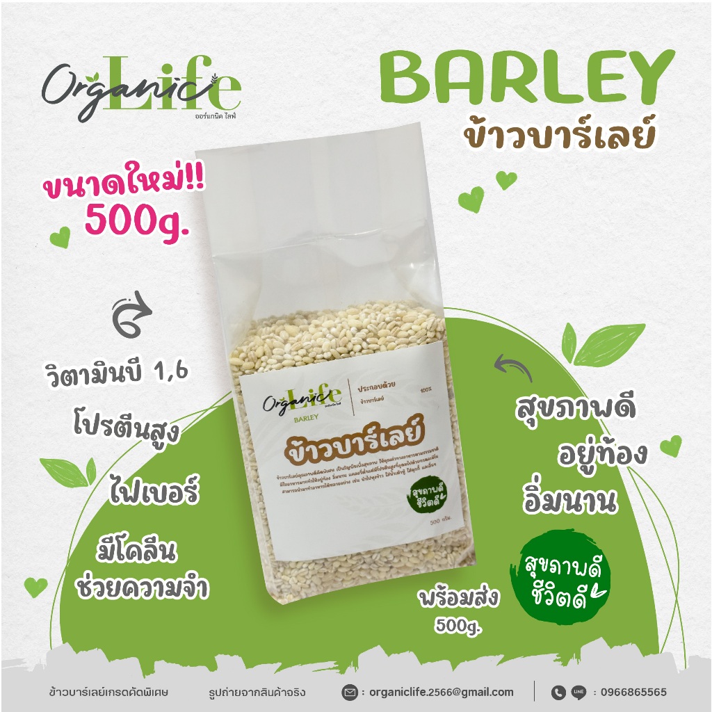 ถูกสุด‼️ข้าวบาร์เลย์เกรดคัดพิเศษ  ขนาดใหม่ 500 กรัม.