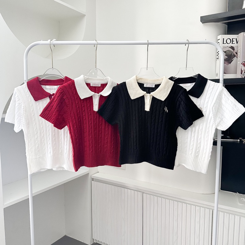 Donna Top  เสื้อโปโล ไหมพรหมตัดสีทูโทน 🔥พร้อมส่ง
