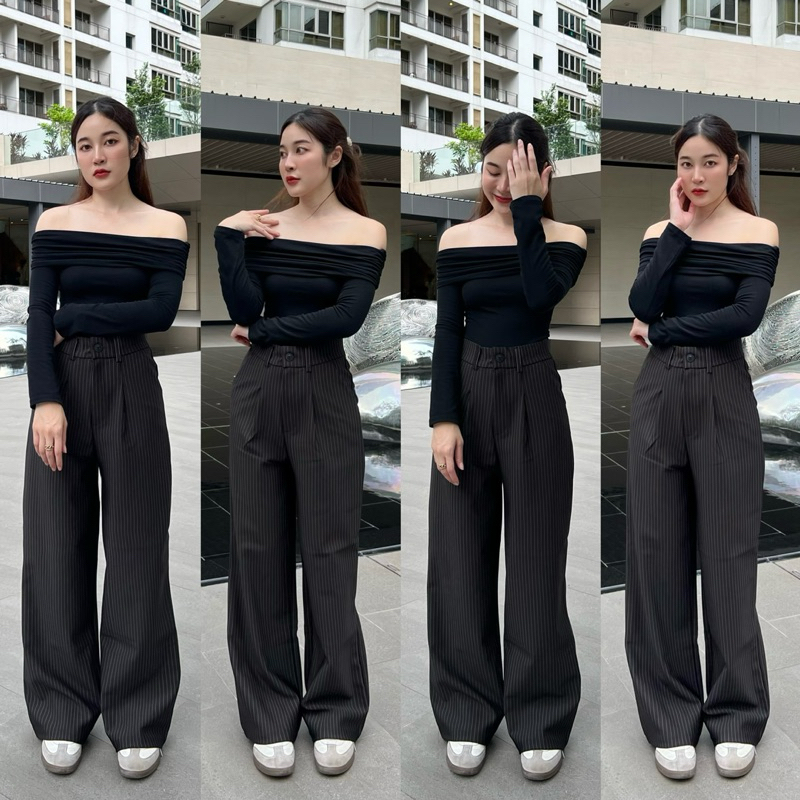 กางเกงลายริ้วและรุ่นพื้นเรียบผ้าโรเชส ผ้าเทพเกรดA++ กระดุมหน้า Queen.