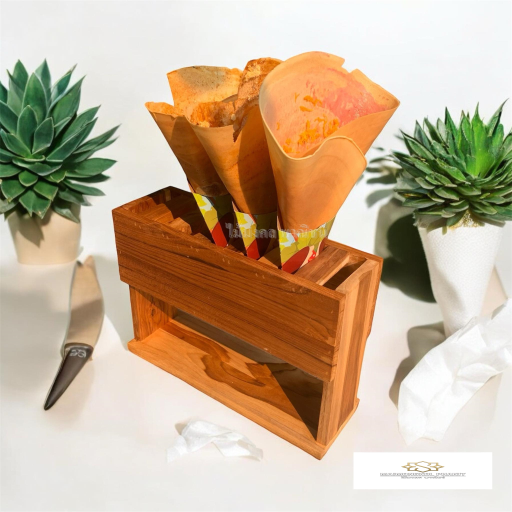✅ที่พักเครป ที่วางเครป 7 ช่อง ไม้สักทอง เคลือบสีราคาประหยัด ขนาด 10x30x21 cm