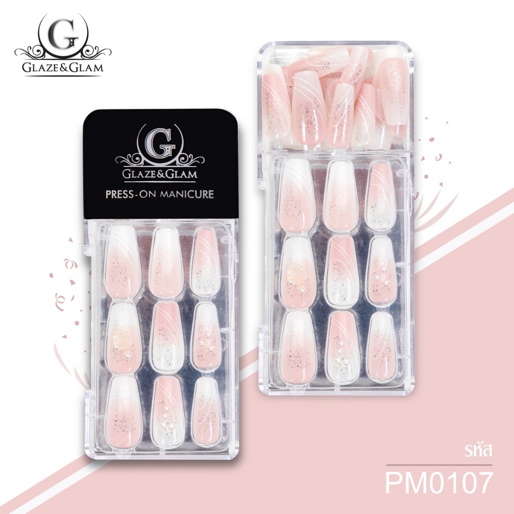 [ New ] GLAZE & GLAM เล็บปลอม เล็บเจลปลอม เล็บปลอมสำเร็จรูป เล็บปลอมพร้อมเทปกาวในตัว PRESS ON NAILS / PM0107 / 30 PCS