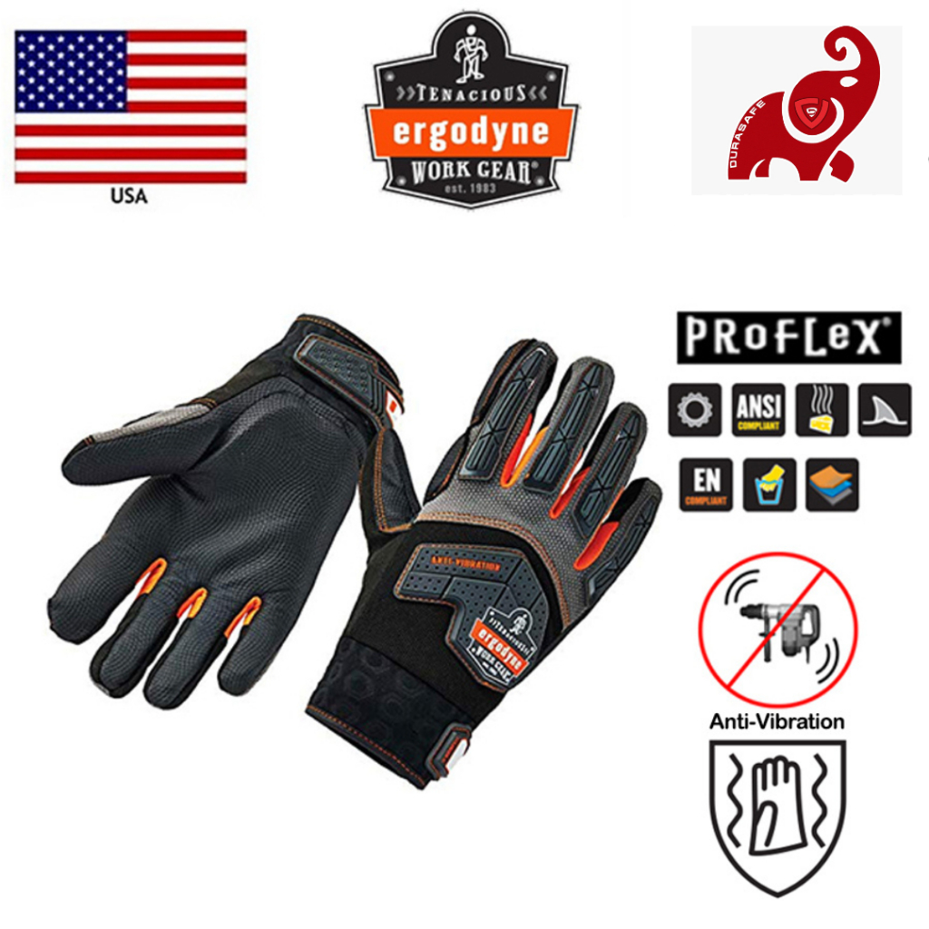 ERGODYNE 9015F(x) ProFlex Heavy-Duty Anti-Vibration Leather Glove Black