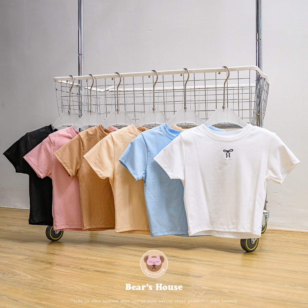 Bear Bow Shirt เสื้อยืดคอกลมปักโบว์ ผ้าเนื้อนุ่ม ยืดได้เยอะ ใส่สบายมากค่า