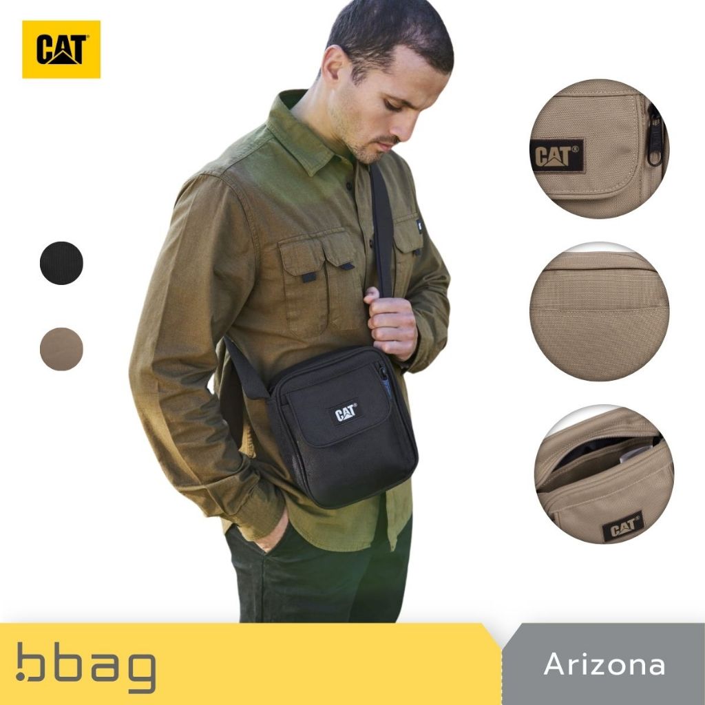 Caterpillar กระเป๋าสะพายข้าง 3 ลิตร รุ่น Arizona 84556 ฝาปิดตีนตุ๊กแก เบา 224 กรัม [ดำ/น้ำตาล]