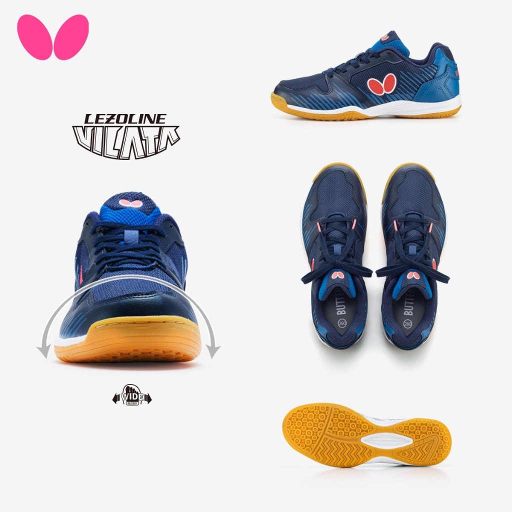 [ หน้ากว้าง ] รองเท้าเล่นปิงปองยี่ห้อ BUTTERFLY รุ่น VILATA NAVY  ของแท้ 100%