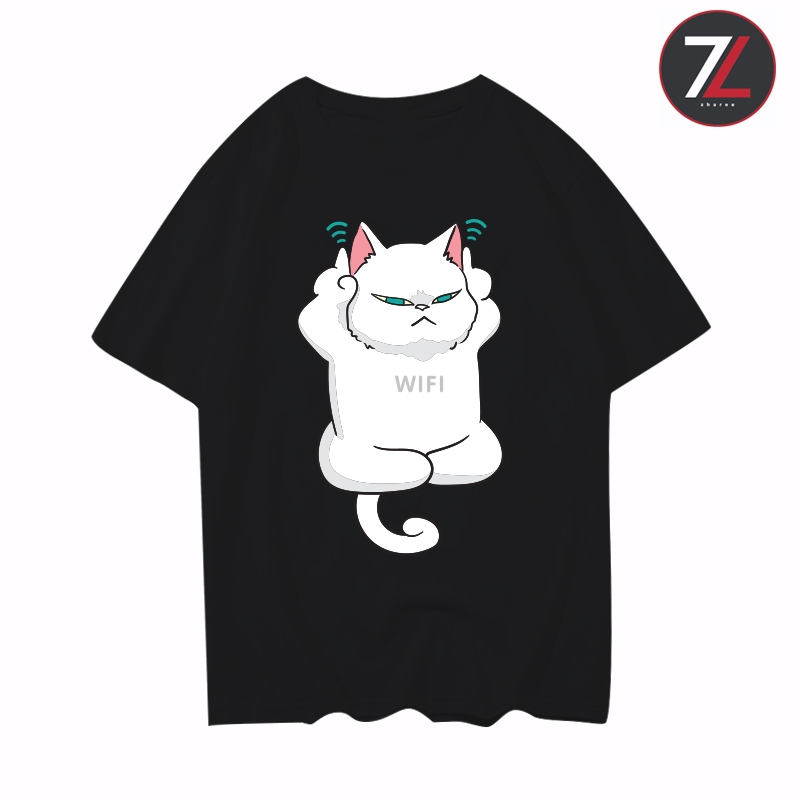 เสื้อยืดแขนสั้น สกรีนลาย แมว WIFI ผ้าCotton100% มีครบไซส์