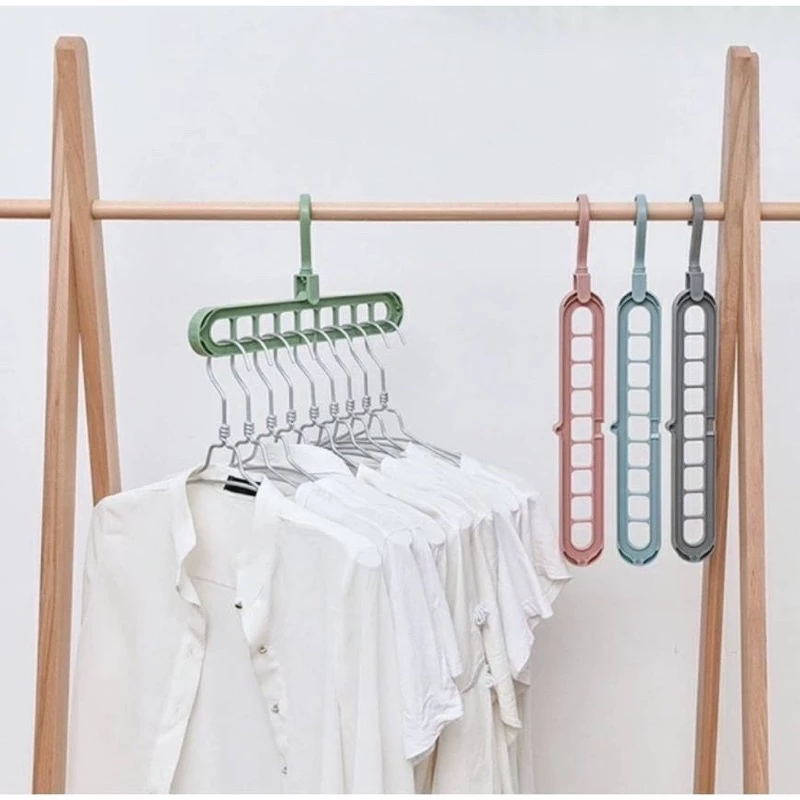 [ที่แขวน 9ช่อง/ตัว]ไม้แขวนผ้า ใส่ได้9ชุด ไม้แขวนเสื้อ 9 ช่อง ไม่แขวนจัดระเบียบ แบบประหยัดพื้นที่ (คละสี) thumbnail 4