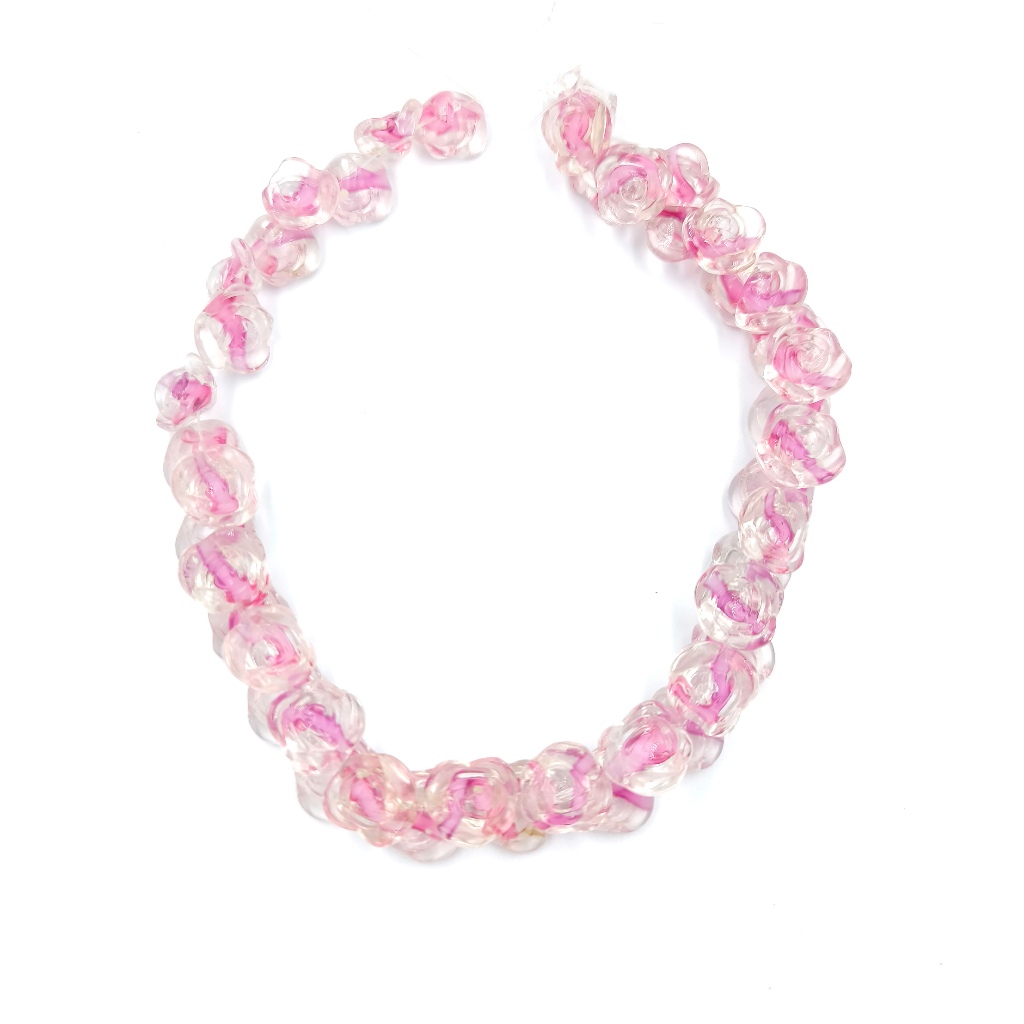 ลูกปัดแก้ว ลักษณะดอกไม้สี Pink ขนาด 8x14 mm  - (LZ-0628)