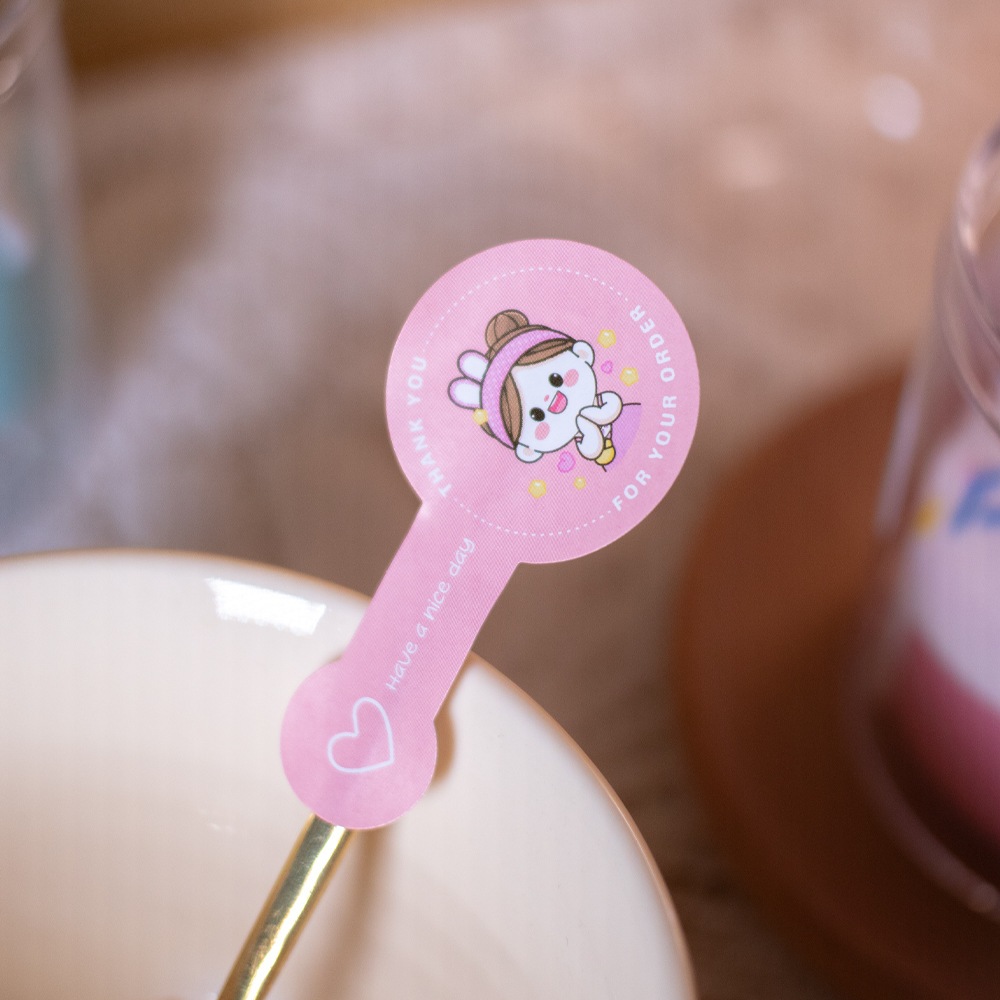 ( LP ) ลายการ์ตูนเด็กน่ารัก สีชมพู สติกเกอร์เบเกอรี่เค้กกล่อง DIY สติกเกอร์ปิดผนึก ขนาด 3x6 ซม ( 100 ดวง/แพค )