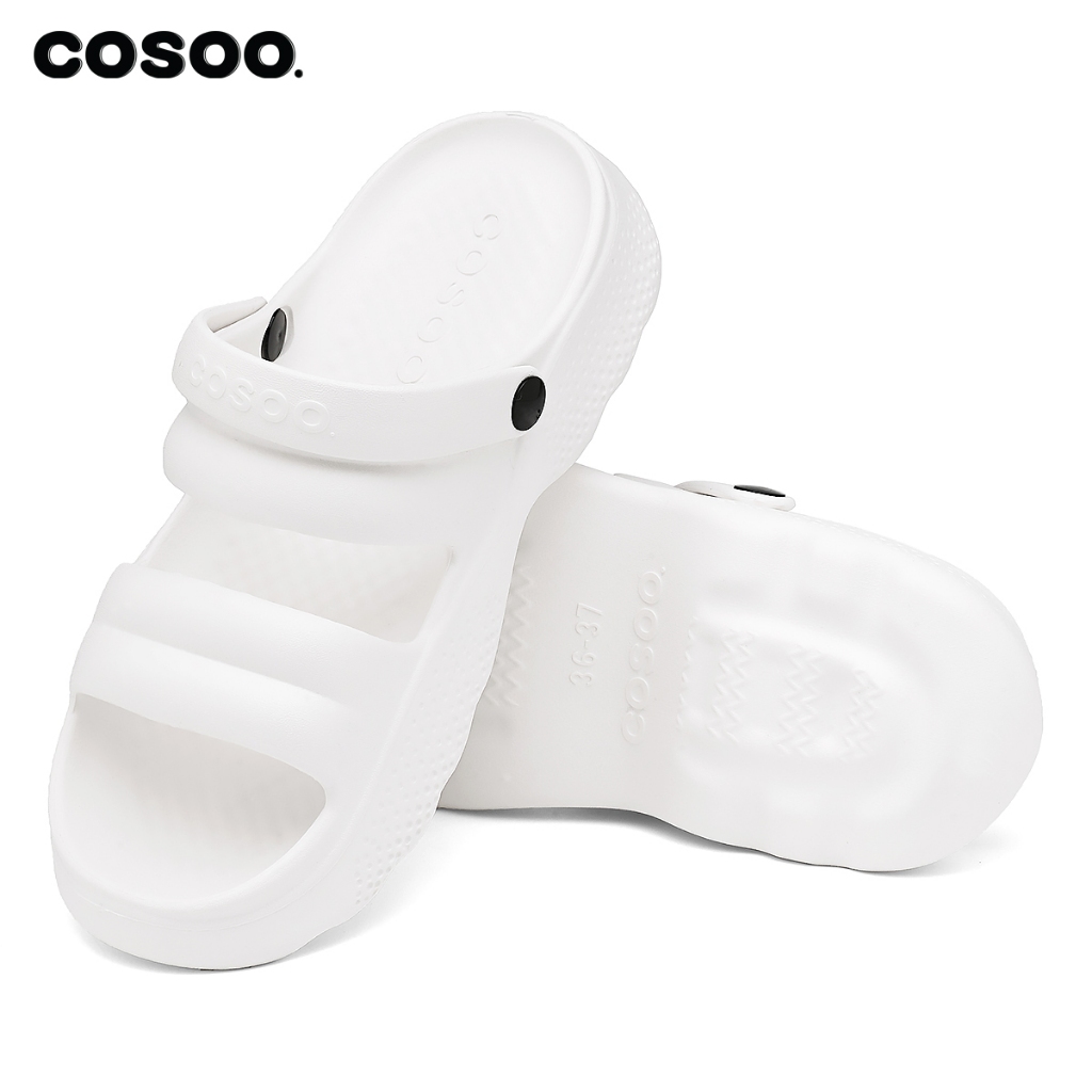 COSOO รองเท้าผู้หญิง รองเท้าแตะ รองเท้าแตะรัดส้น แฟชั่น สายคาด นุ่มสบายเท้า พื้นหนา กันลื่น สีขาว รุ่น CS-L03 - รูปที่ 7