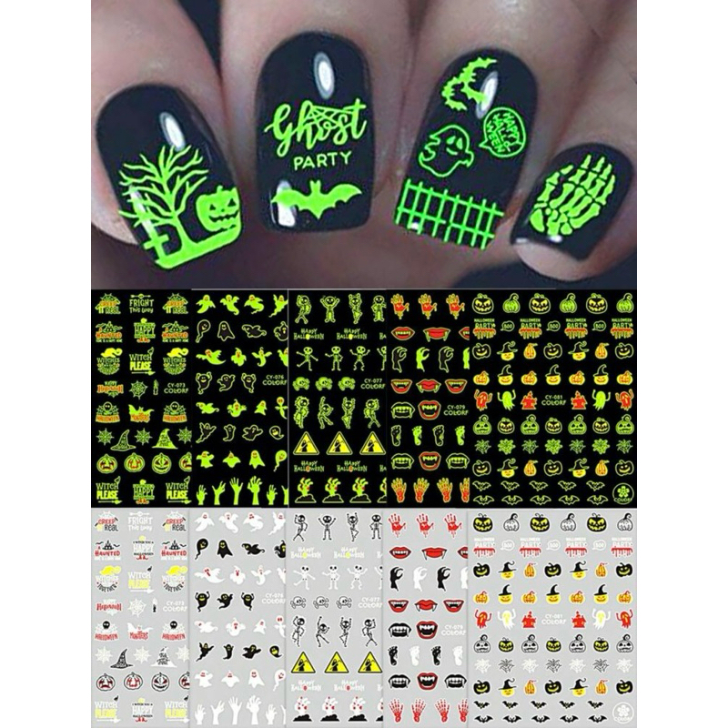 ST.358 ร้านไทย พร้อมส่ง สติกเกอร์ติดเล็บเรืองแสงลายฮาโลวีน(CY-073,076,077,079,081)