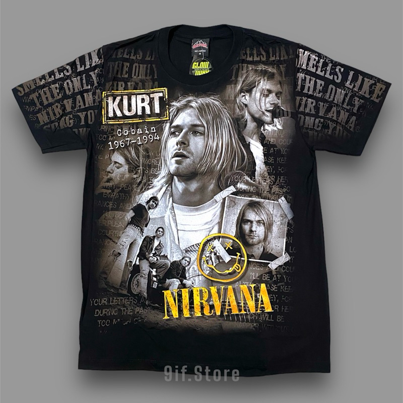 เสื้อOVP สกรีนเรืองแสง เคิร์ต NIRVANA(ป้ายRockTees) ผู้ชาย Cotton100