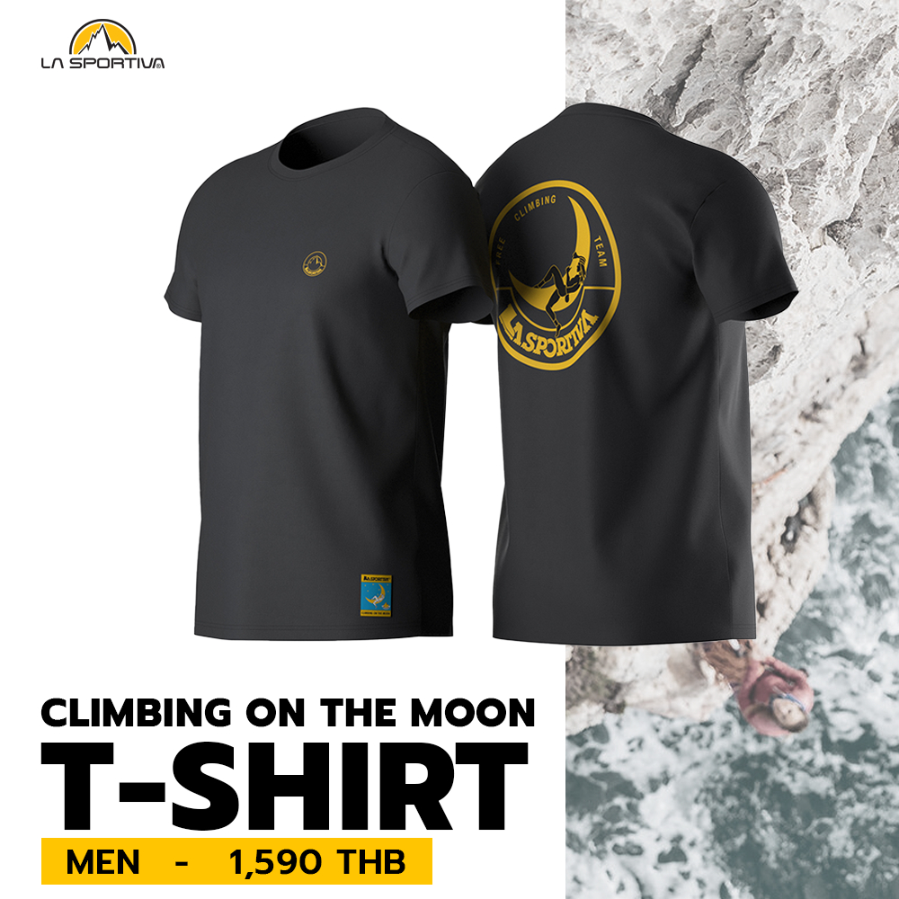 LA SPORTIVA CLIMBING ON THE MOON T-SHIRT MEN ลาย CARBON/GIALLO - เสื้อยืด เสื้อปีนผาผู้ชาย