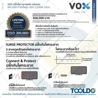 VOX ปลั๊กไฟ OUTDOOR กลางแจ้ง มอก 3ช่อง 3500W 16A สาย20ม NR-20M สีดำ ประกัน5ปี สามตา Power Strip