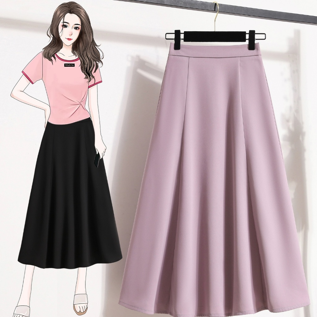 พร้อมส่ง M-4XL กระโปรงย้วย กระโปรงผู้หญิง สีพื้น สไตล์หรูหรา สาวอวบสาวอ้วนใส่ได้ ใส่ทำงานสวยมาก กระโปรงยาว ทรงเอเอวสูง