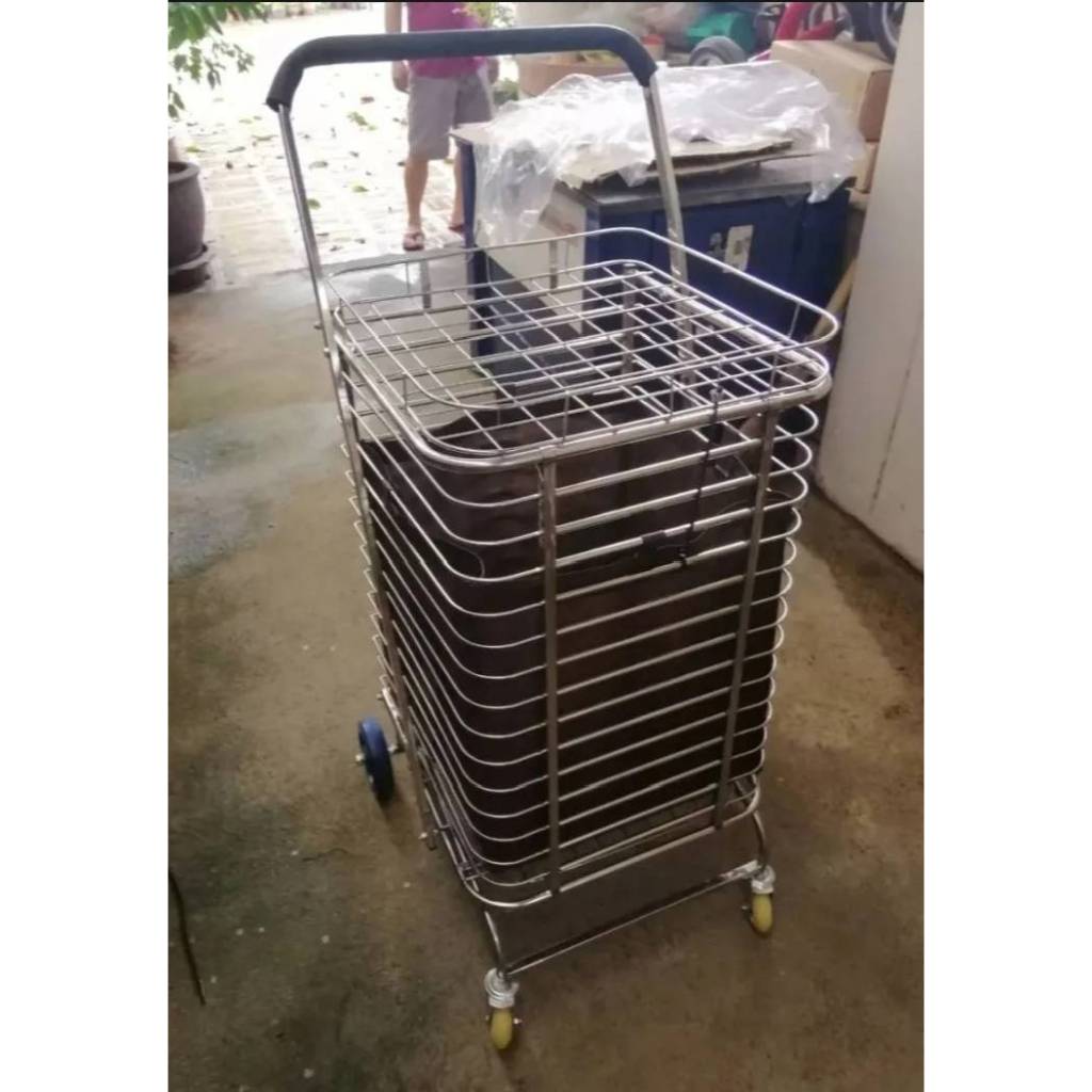 รถเข็นพับได้สแตนเลสขนาดใหญ่ ช้อปปิ้งใส่ของเดินตลาด ใช้งานอเนกประสงค์ - รูปที่ 2