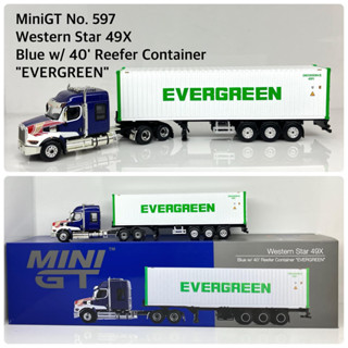 MiniGT  📌 No. 597-L 📌 Western Star 49X Blue w/ 40' Reefer Co…