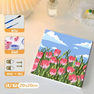 ส่งมอบทันที 20X20ซม ภาพระบายสีตามตัวเลข ขึงเฟรมไม้พร้อมอุปกรณ์ ขนาด ฝึกสมาธิ ของขวัญ DIY ภาพวาดสีน้ำมันดิจิตอลใส่กรอบ