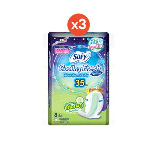 Sofy โซฟี คูลลิ่ง เฟรช เนเชอรัล ผ้าอนามัยสูตรเย็น สำหรับกลางคืน แบบมีปีก 35 ซม. จำนวน 8 ชิ้น (3 แพ็ค)