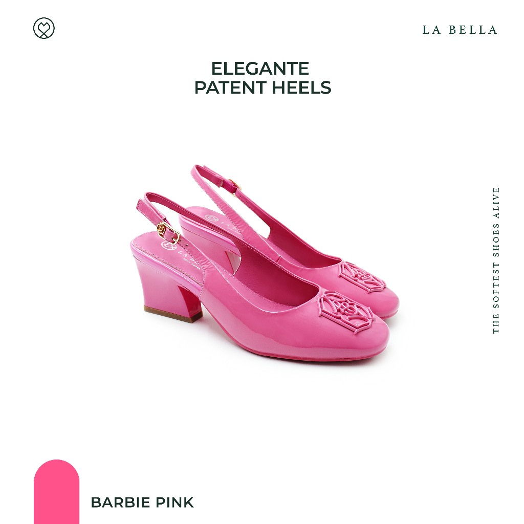 LA BELLA  รองเท้าคัชชูส้นสูงหนังแกะ รุ่น ELEGANTE PATENT HEELS - BARBIE PINK