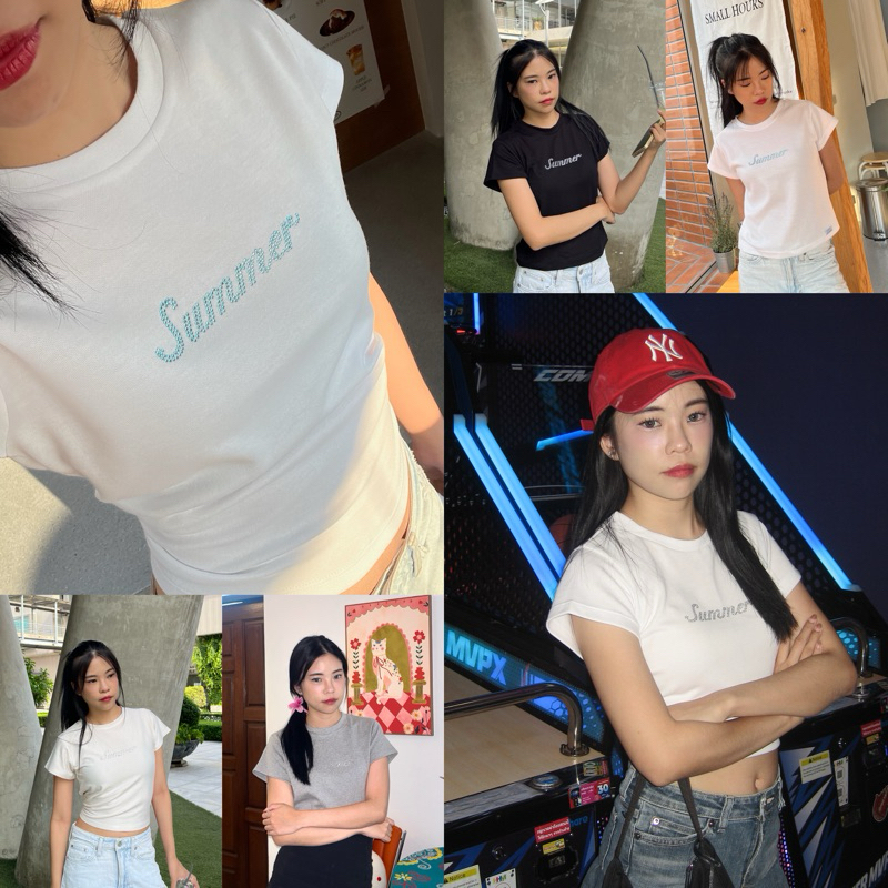 Happysummer “Diana baby tee” เสื้อยืดครอปคอกลมทรงเบบี้ทีติดเพชร (HAPTOP04DIA)