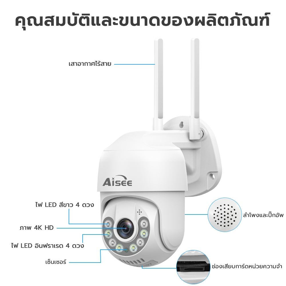 5g กล้องวงจรปิด ไร้สาย 4K WiFi Camera outdoor cctv กันน้ำ มีภาพสีตอนมืด สนทนาได้สองทาง​ หมุนได้360